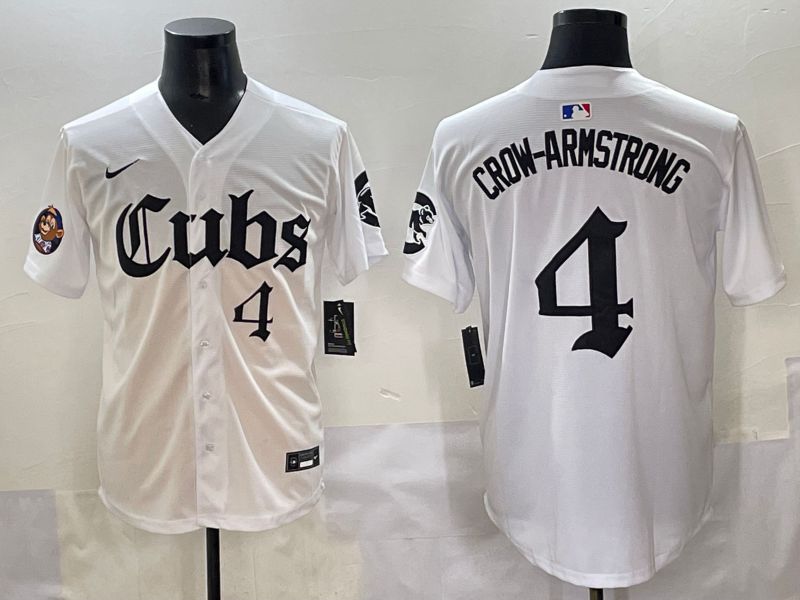 Men 2025 Chicago Cubs #4 Crow-Armstrong White Five generations Joint Name Nike MLB Jersey style 13
